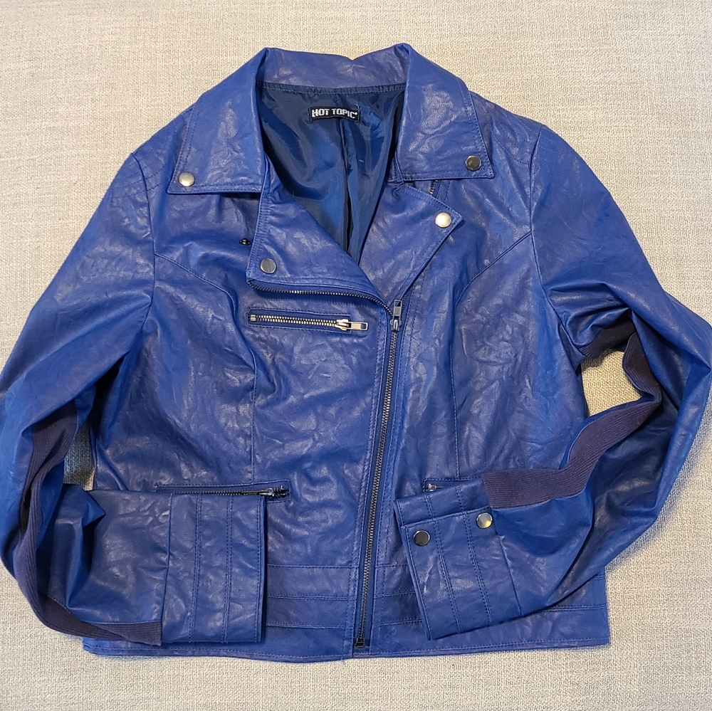Blue Faux Leather Jacket, XL